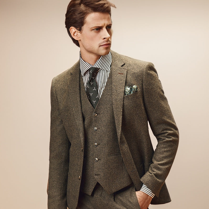 Men's Vintage 3 Pieces Tweed Notch Lapel Suit