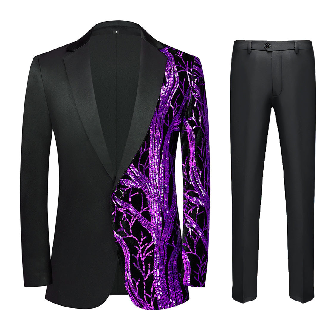Men's 2 Pieces Suit Sequin Branches Black Tuxedo