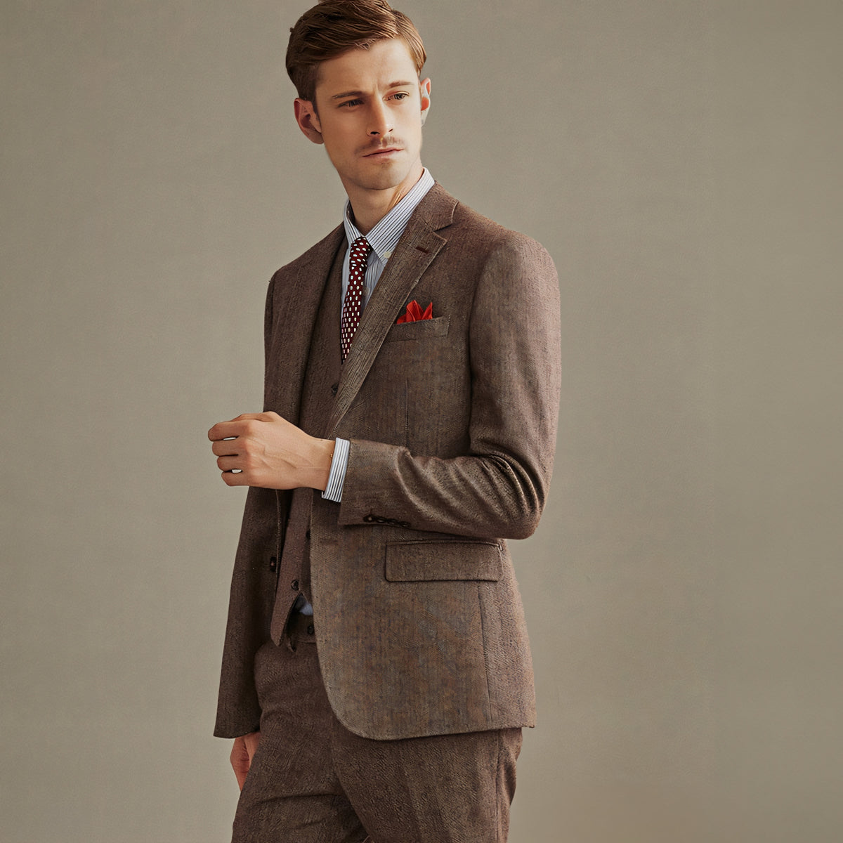 Men's Classic Vintage 3 Piece Men’s Suit Tweed Notch Lapel Tuxedo