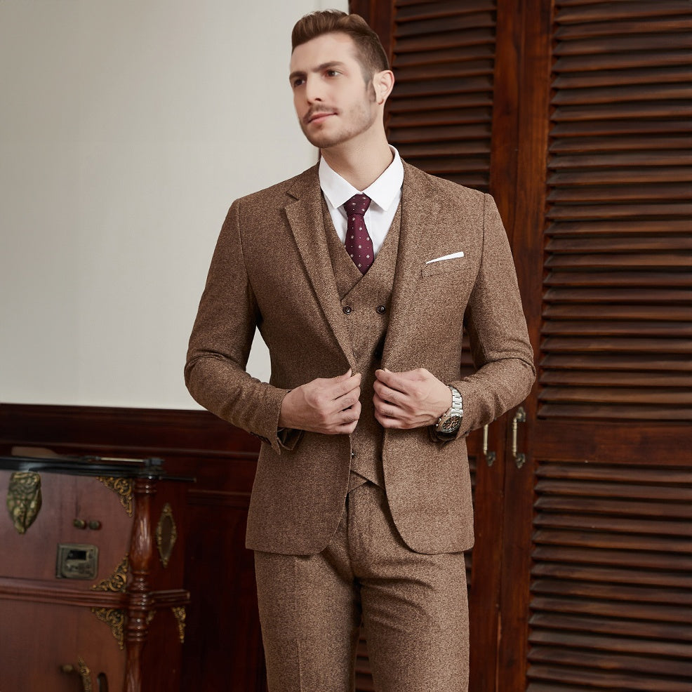 3 Piece Herringbone Tweed Notch Lapel Suit