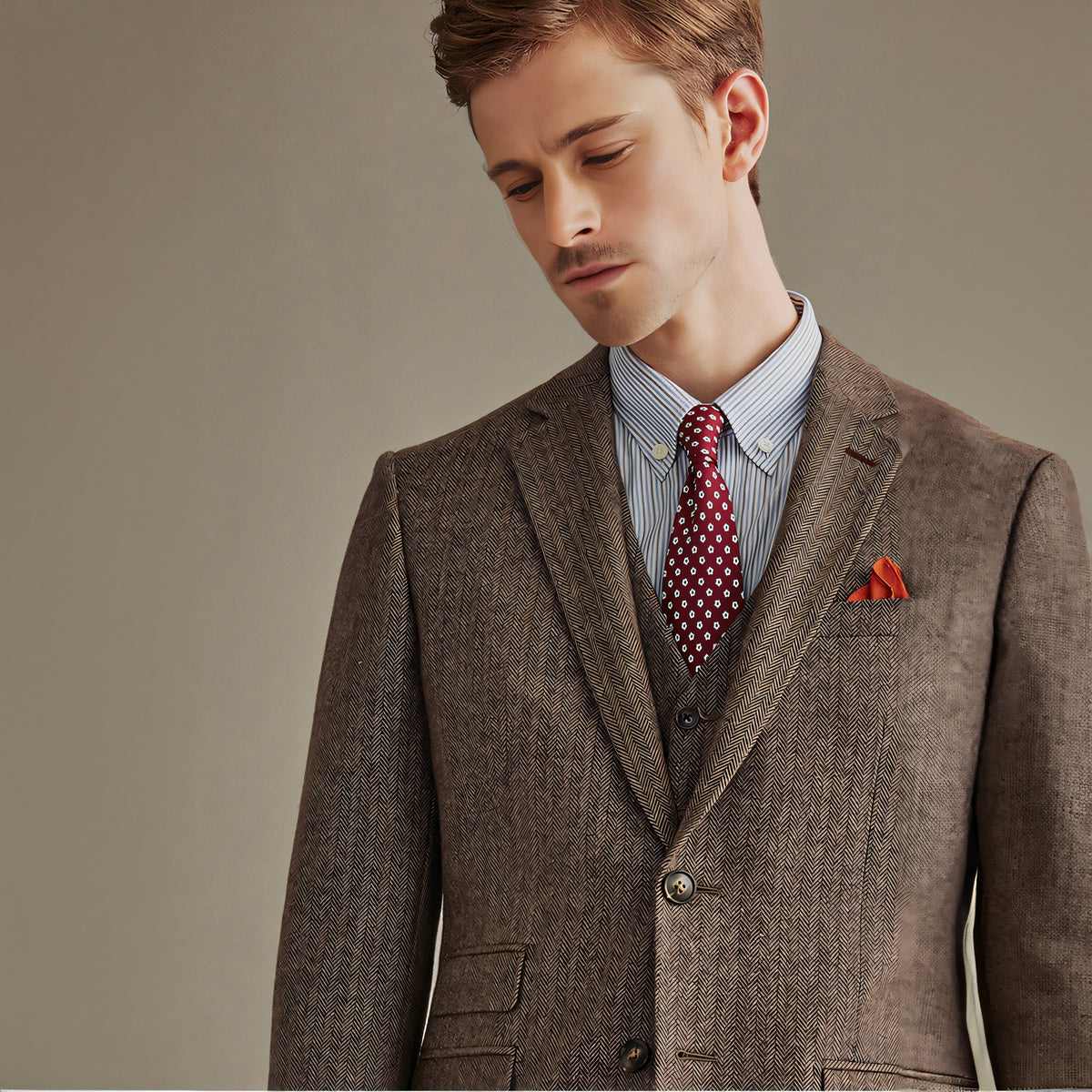 Men's Classic Vintage 3 Piece Men’s Suit Tweed Notch Lapel Tuxedo