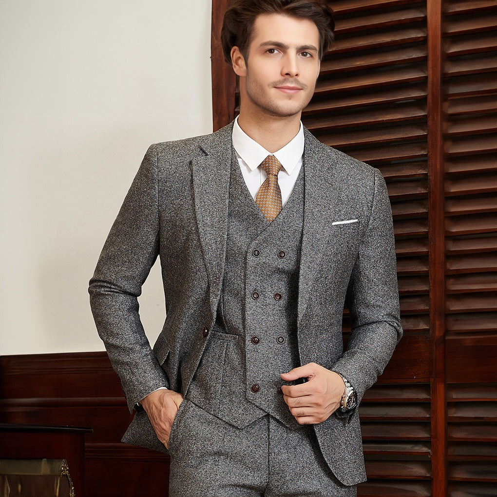 3 Piece Herringbone Tweed Notch Lapel Suit