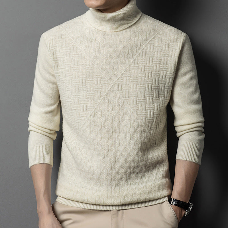 Men's Pattern Line Wool Cashmere Soft Turtleneck Sweater