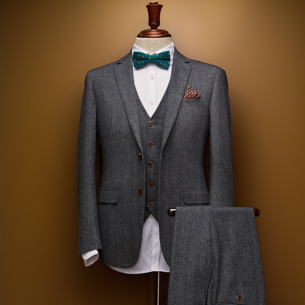 Men's Vintage 3 Pieces Tweed Notch Lapel Suit
