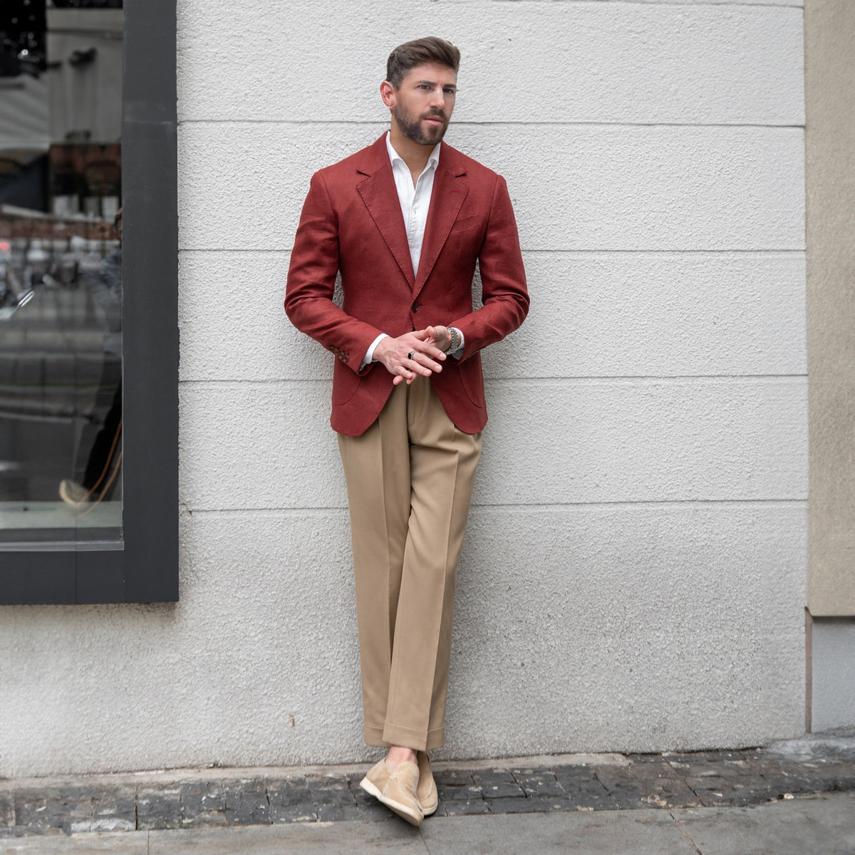 Casual 2 Piece Men's Linen Notch Lapel Tuxedos