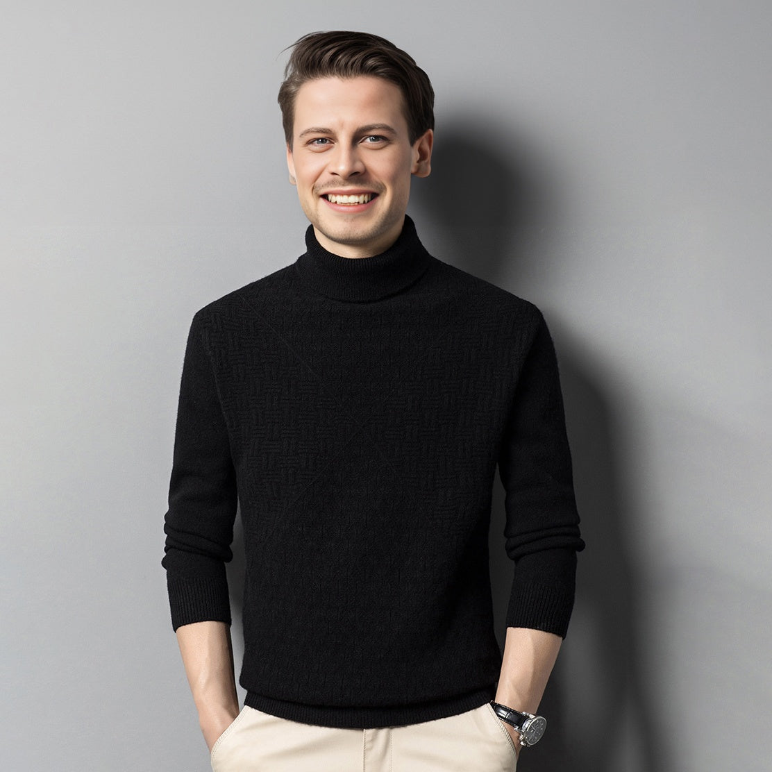Men's Pattern Line Wool Cashmere Soft Turtleneck Sweater
