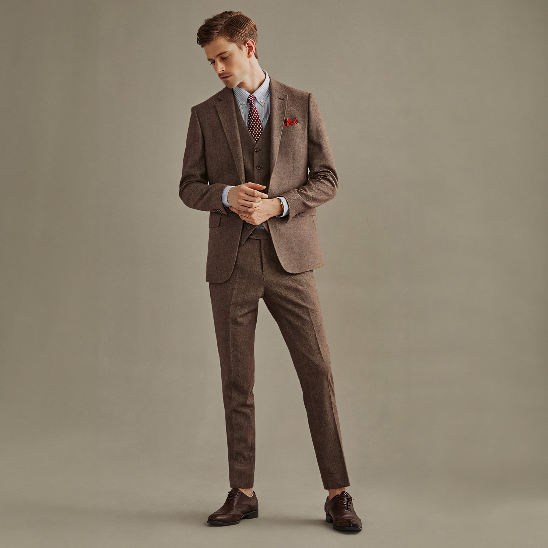 Men's Classic Vintage 3 Piece Men’s Suit Tweed Notch Lapel Tuxedo