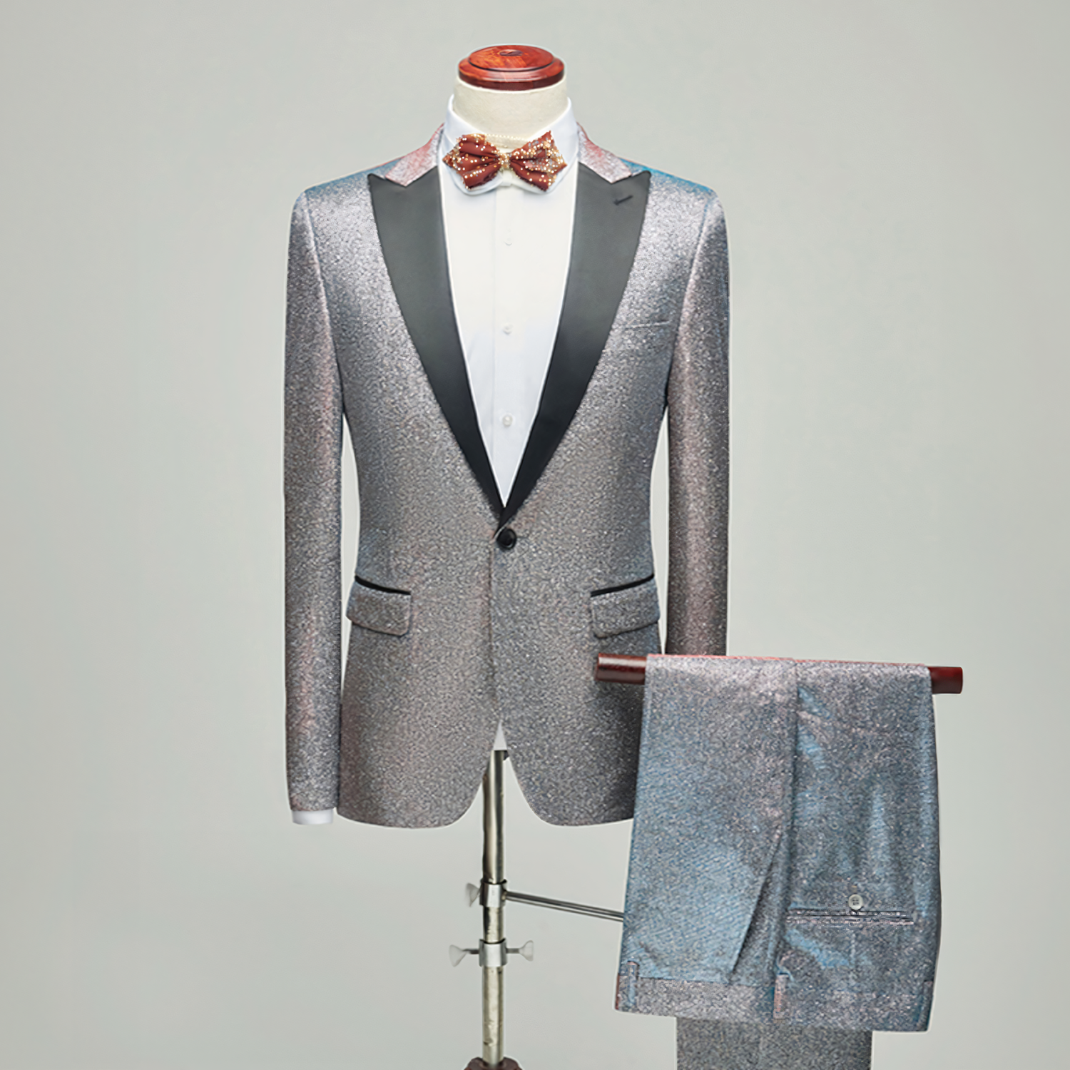 Men's 2 Pieces Suits Slim Fit Sequin Peak Lapel Tuxedos