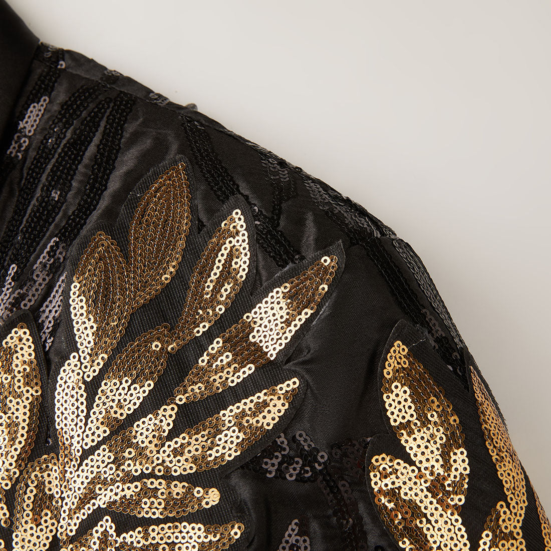 Men's 2 Pieces Sequin Golden Leaves Embroidery Slim Fit Tuxedo
