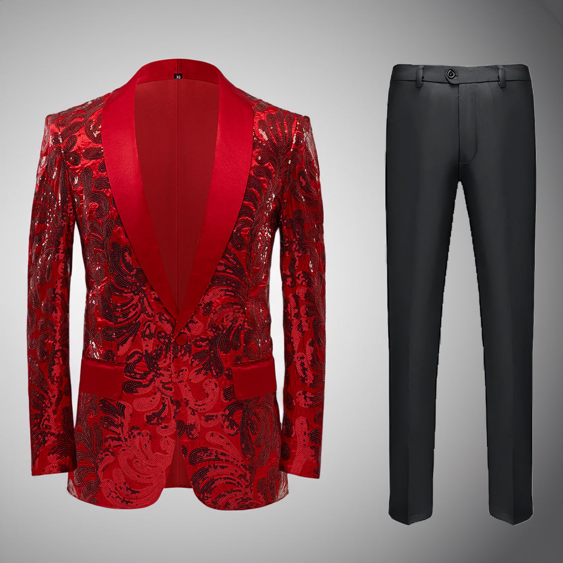 Men's 2 Pieces Sequin Floral Pattern Tuxedo