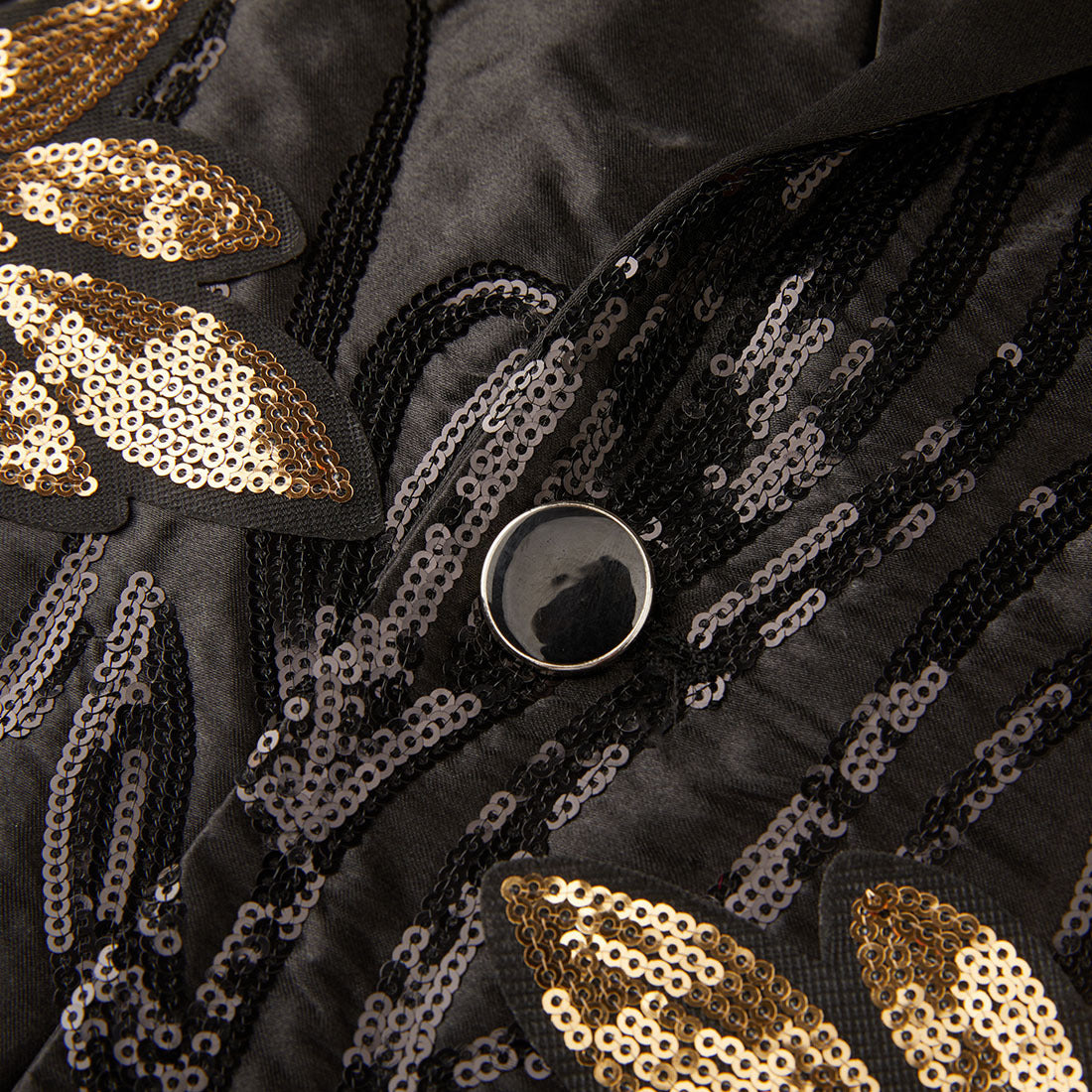 Men's 2 Pieces Sequin Golden Leaves Embroidery Slim Fit Tuxedo