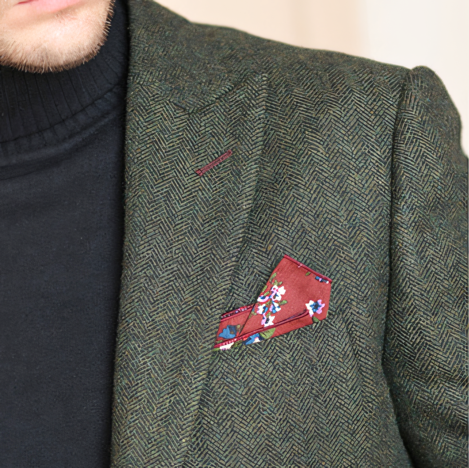 Men's Vintage Herringbone Dark Green Tweed Peak Lapel Blazer Jacket