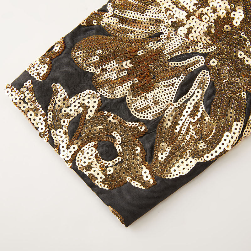 Men's 2 Pieces Slim Fit Embroidered Golden Sequin Tuxedo