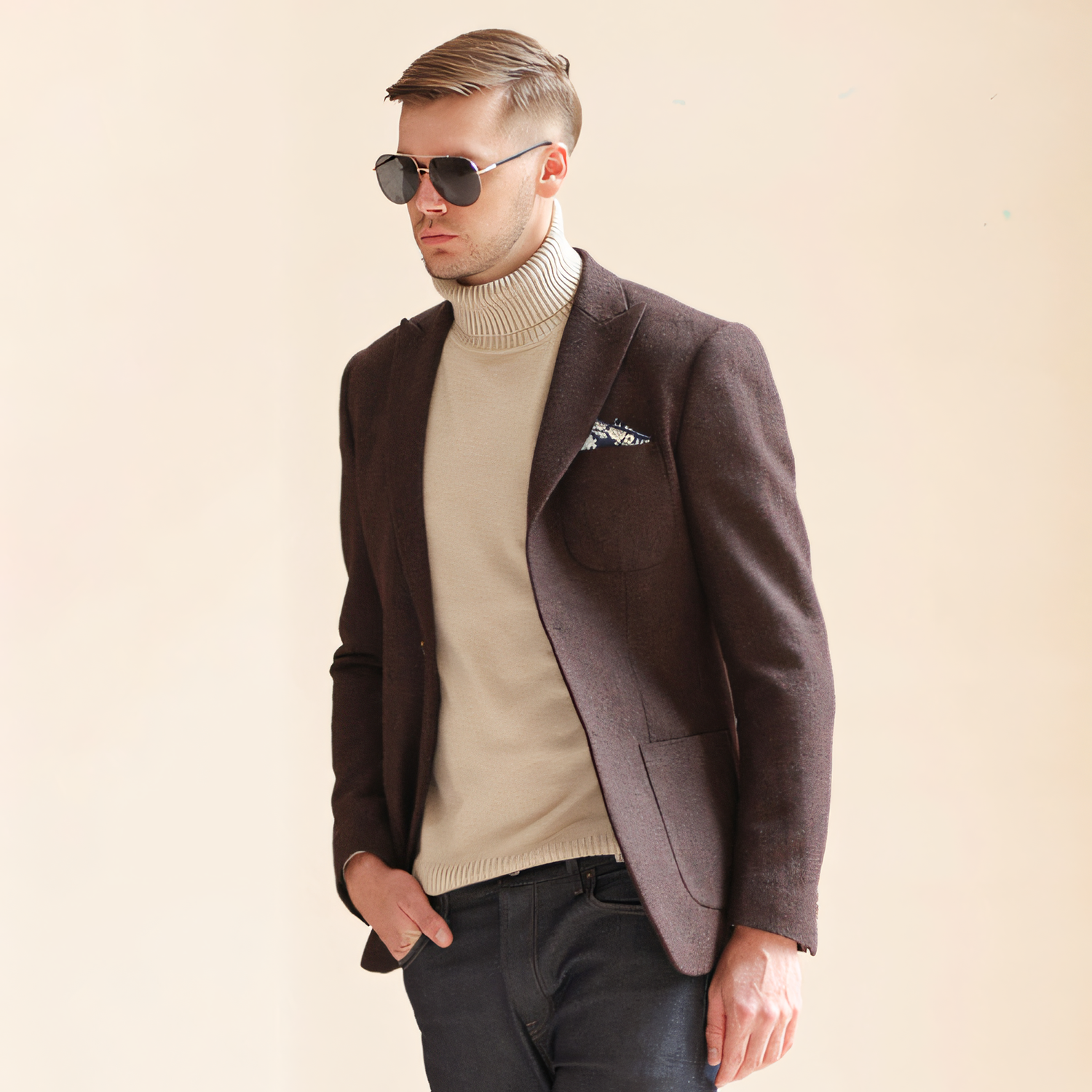 Men's Vintage Herringbone Coffee Tweed Peak Lapel Blazer Jacket