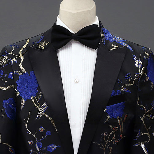 Men's 2 Pieces Golden Shining Bird Song Forest Embroidery Suit