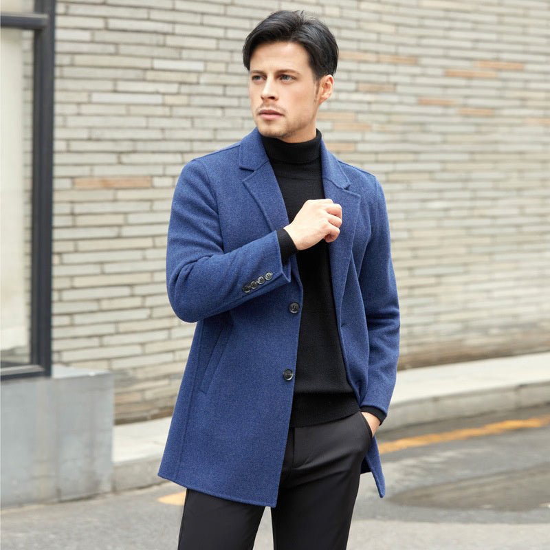 Men's Mid-Length Thickened Wool Overcoat