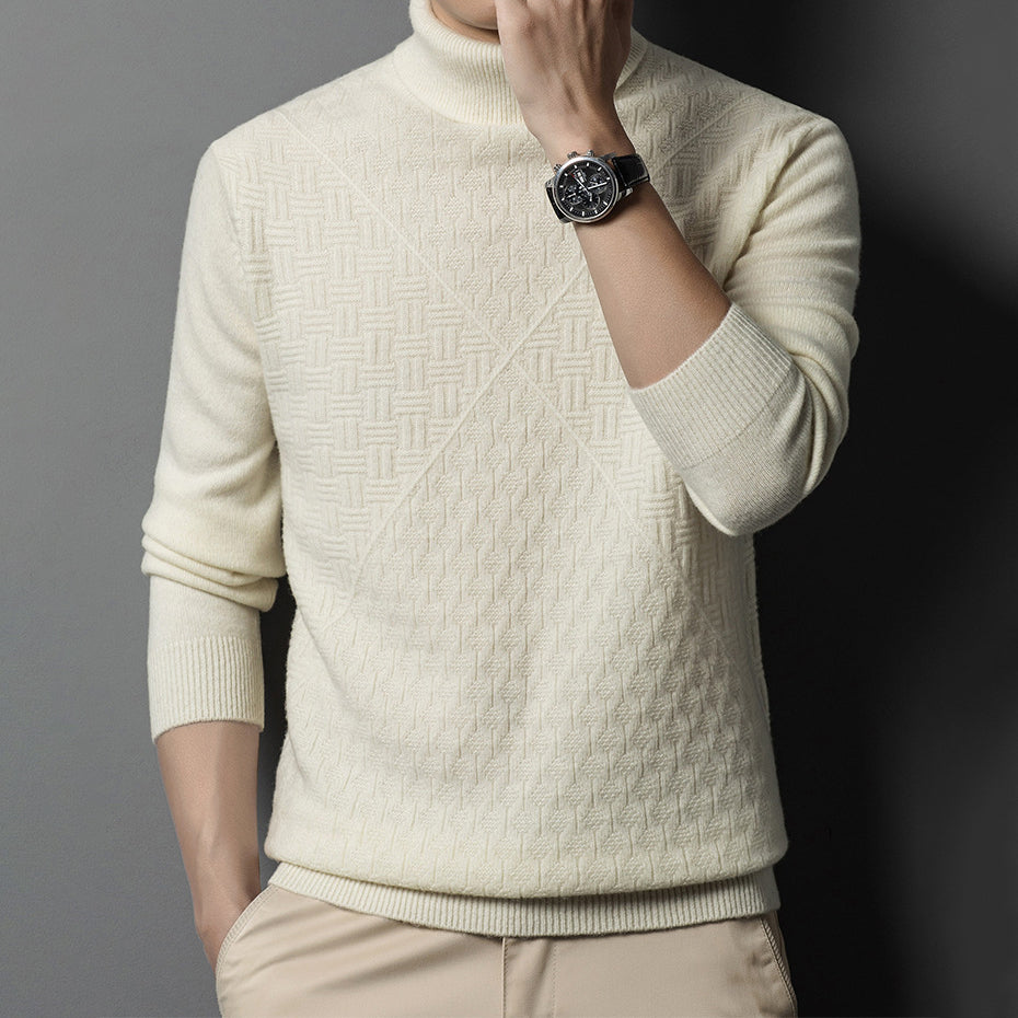 Men's Pattern Line Wool Cashmere Soft Turtleneck Sweater