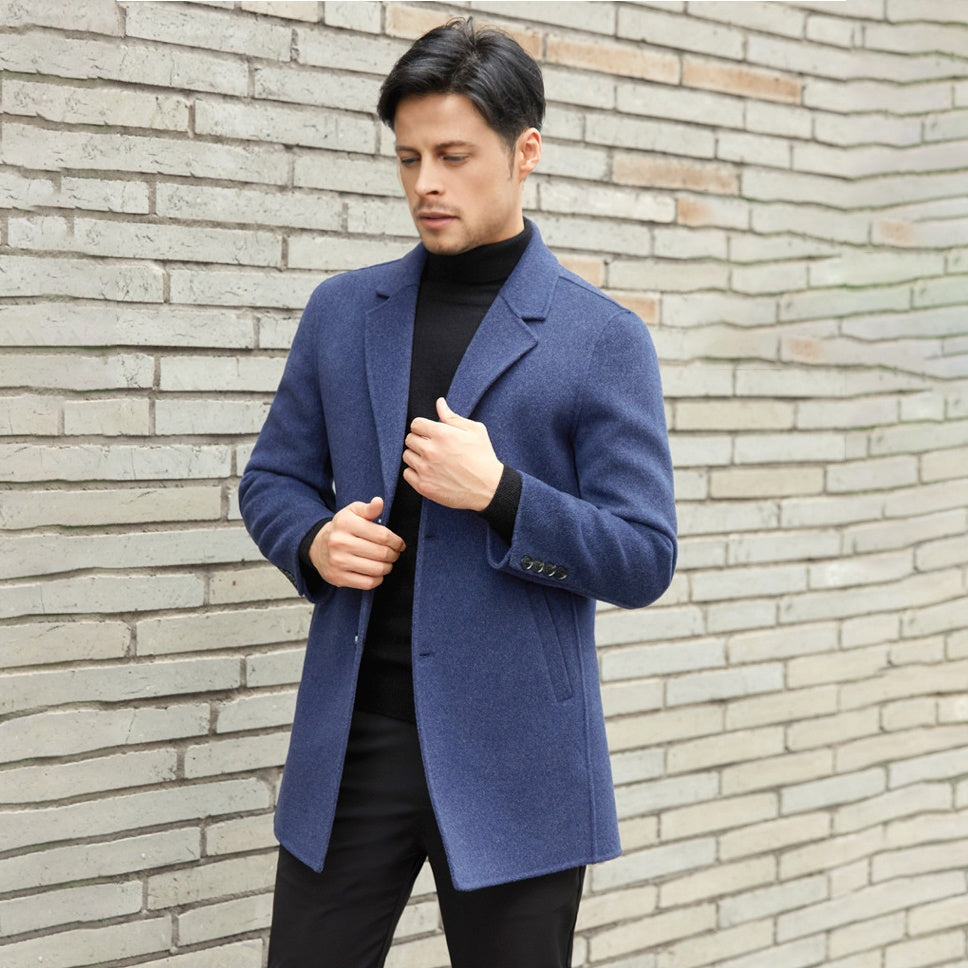 Men's Mid-Length Thickened Wool Overcoat