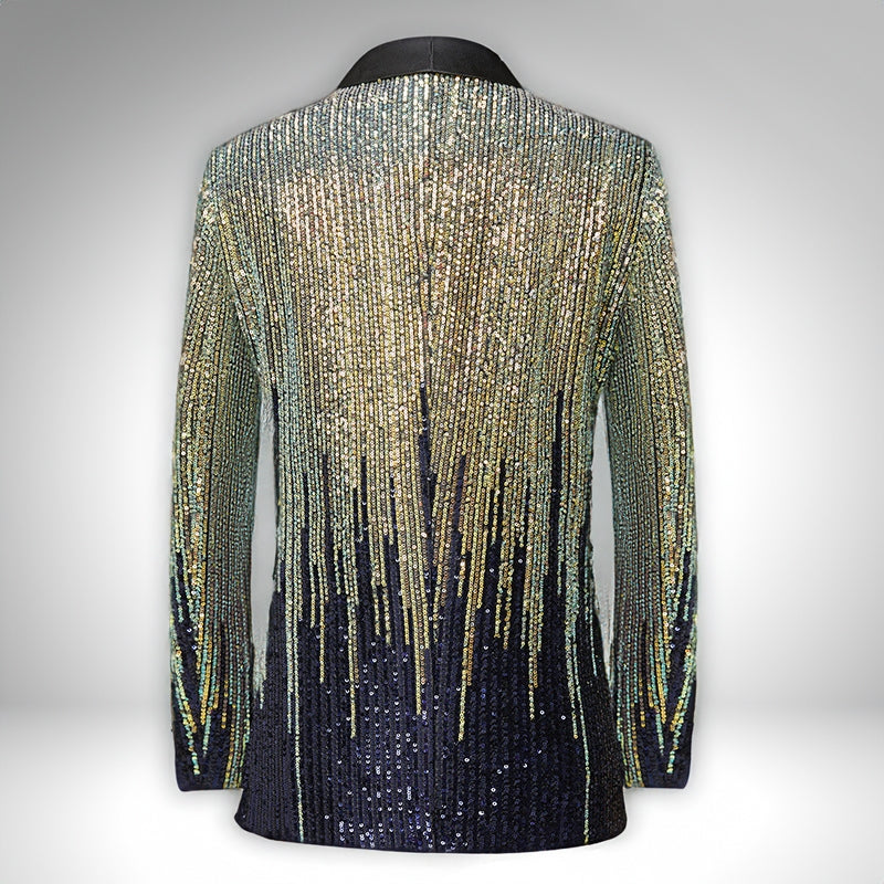 Men's 2 Pieces Gold Gradient Blue Galaxy Sequin Stage Tuxedo Blazer