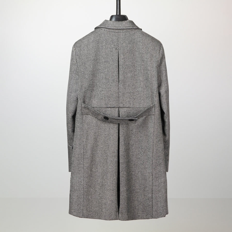 Men's Vintage Tweed Herringbone Double Breasted Long Overcoat