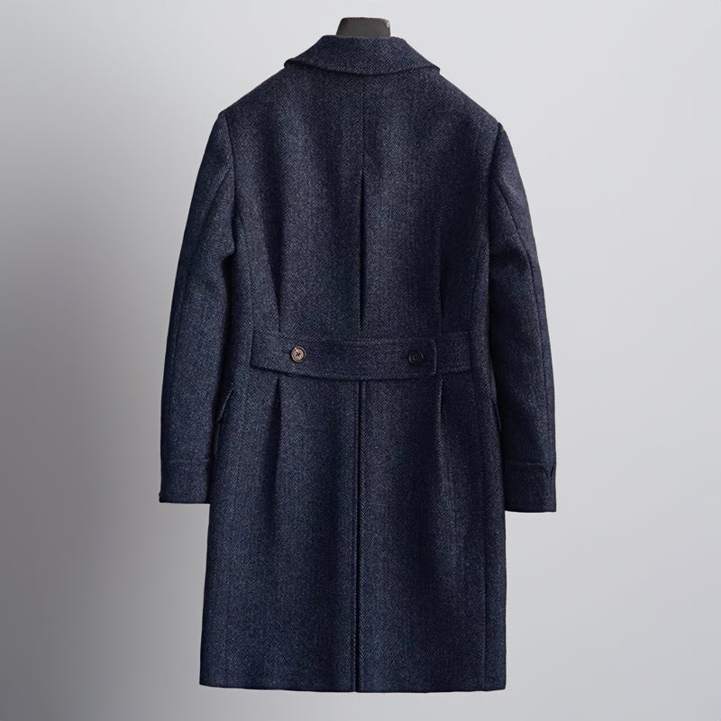 Men's Vintage Tweed Herringbone Double Breasted Long Overcoat