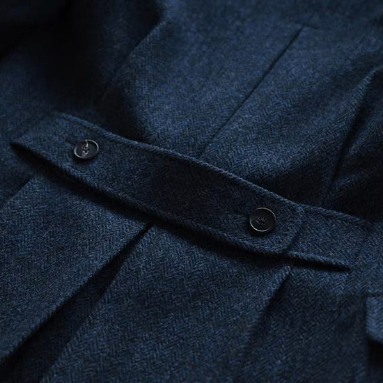 Men's Vintage Tweed Herringbone Double Breasted Long Overcoat