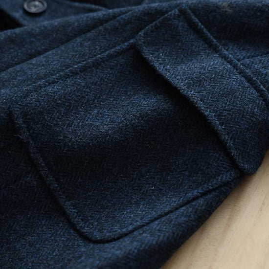 Men's Vintage Tweed Herringbone Double Breasted Long Overcoat