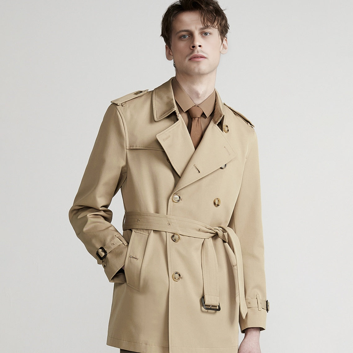 Men's Double Breasted Belted Trench Coat