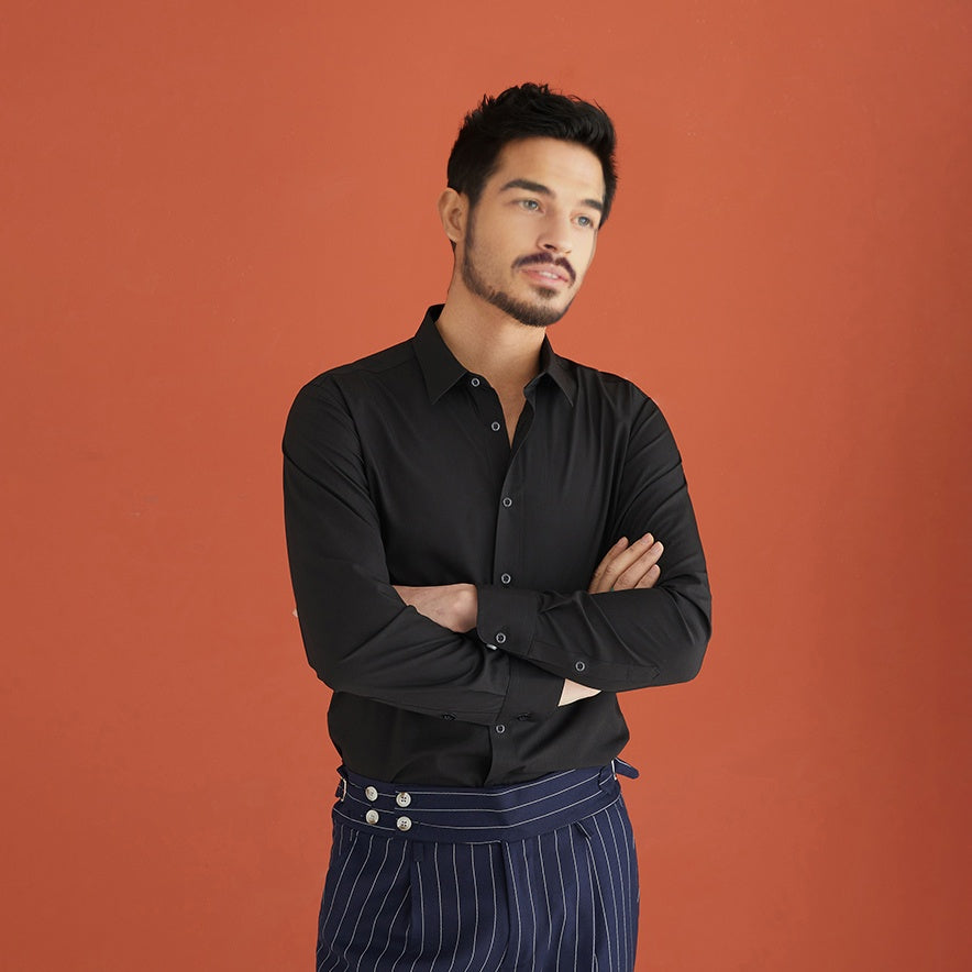 Men's Non-Ironing Easy-Care Slim Fit Long Sleeve Thin Shirt Business Dress Shirt