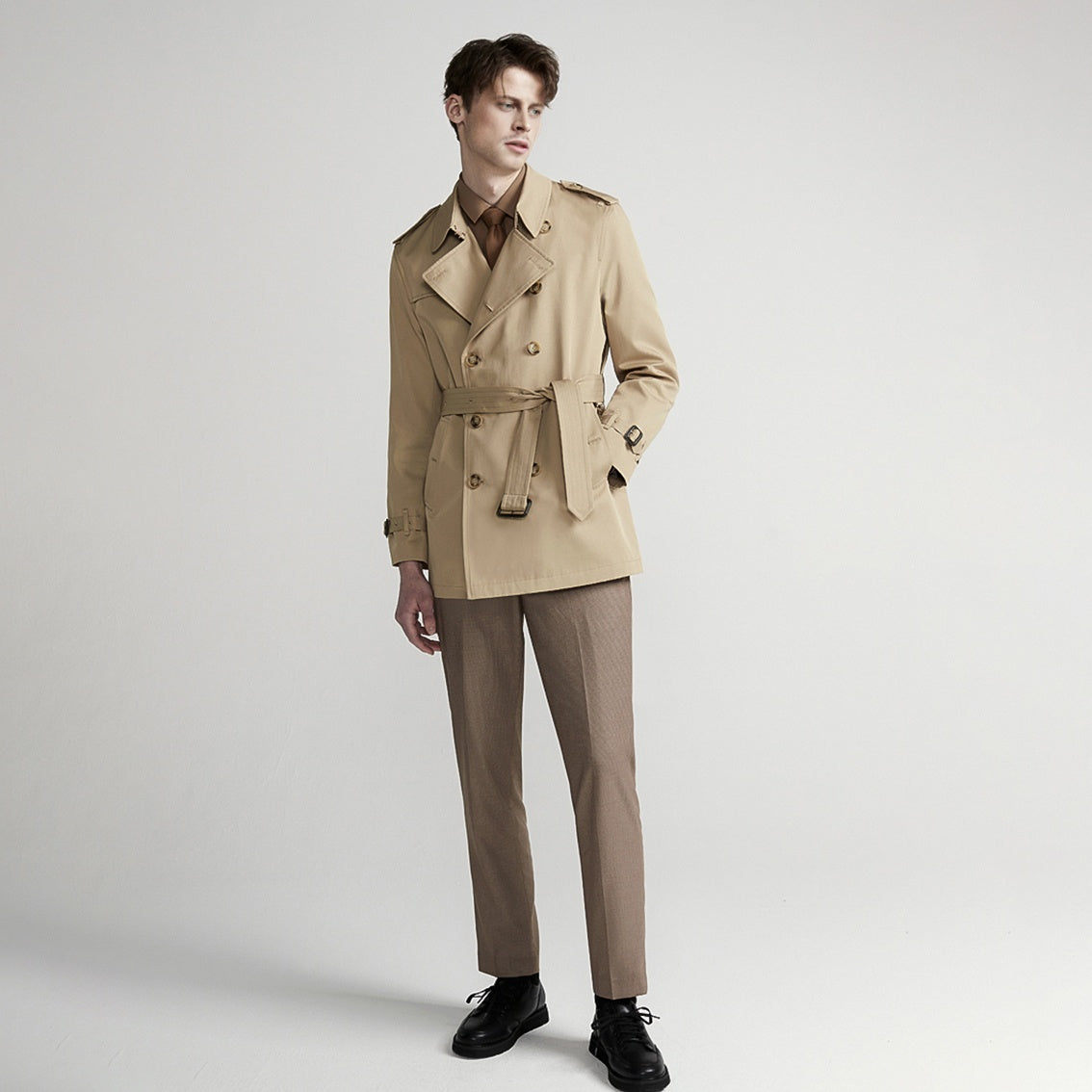 Men's Double Breasted Belted Trench Coat