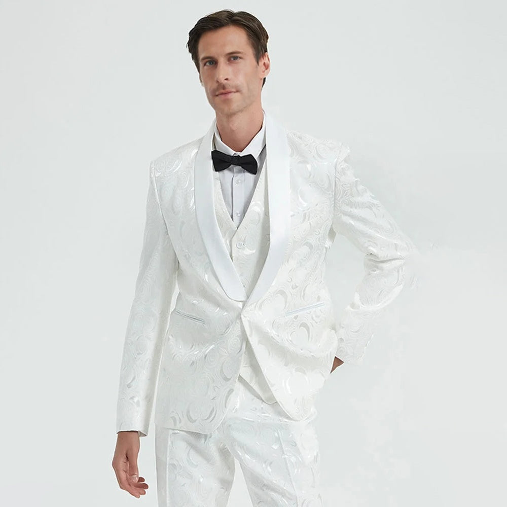 Men's 3-Piece Rose Embroidery Suits Wedding Suits for Groom Tuxedo 2 Color