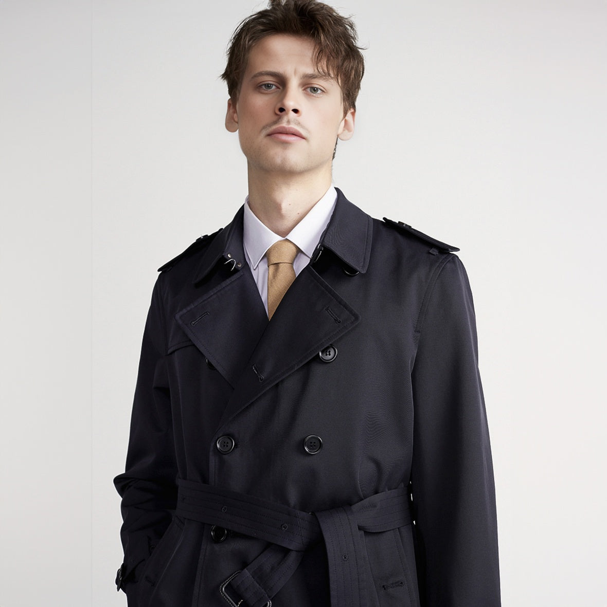 Men's Double Breasted Belted Trench Coat