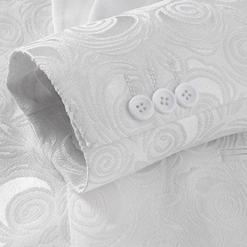 Men's 3-Piece Rose Embroidery Suits Wedding Suits for Groom Tuxedo 2 Color