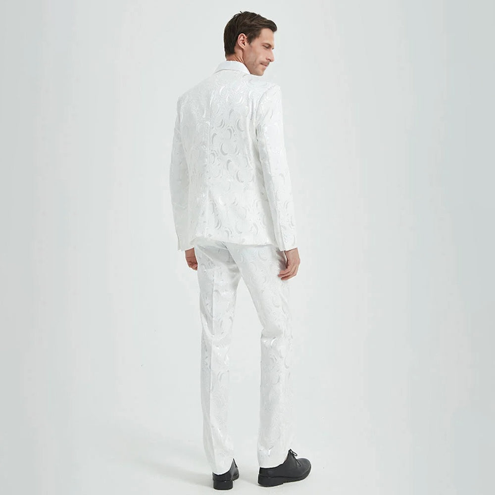 Men's 3-Piece Rose Embroidery Suits Wedding Suits for Groom Tuxedo 2 Color