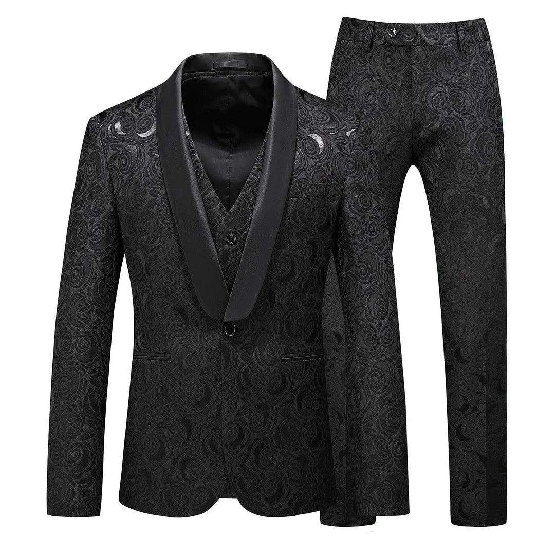 Men's 3-Piece Rose Embroidery Suits Wedding Suits for Groom Tuxedo 2 Color