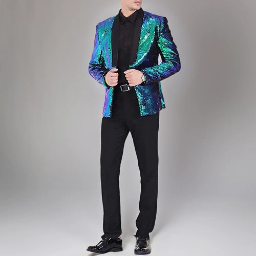 Men's 2 Pieces Suit Two-Tone Sequin Shawl Collar Tuxedo