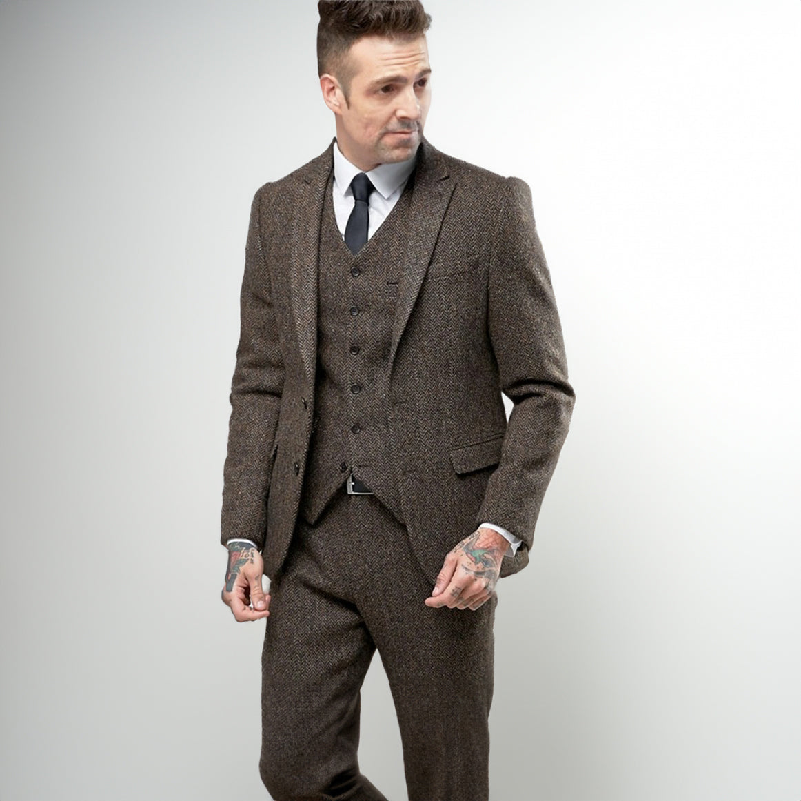 3 Pieces Herringbone Tweed Suit