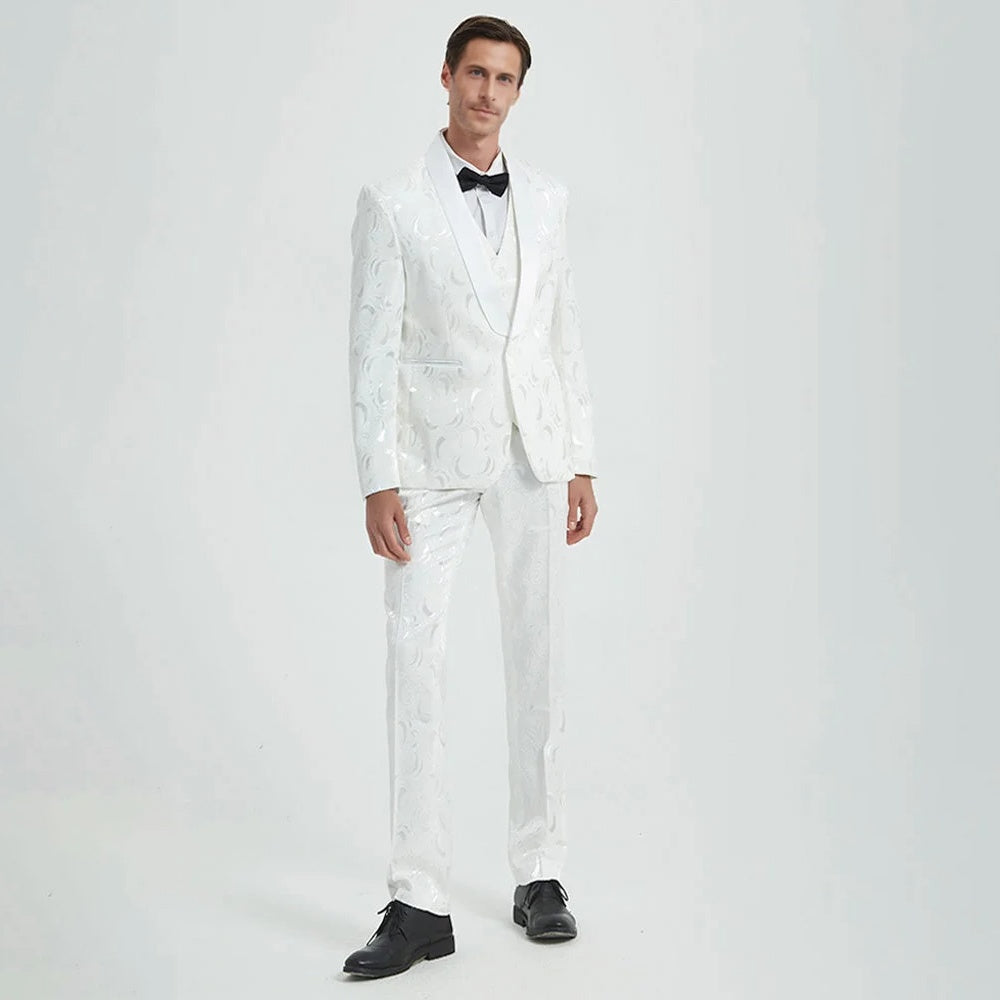 Men's 3-Piece Rose Embroidery Suits Wedding Suits for Groom Tuxedo 2 Color