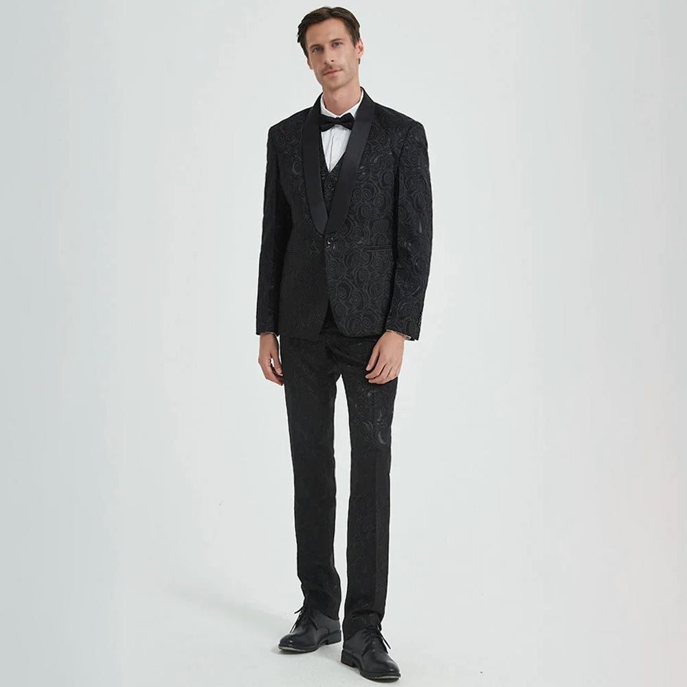 Men's 3-Piece Rose Embroidery Suits Wedding Suits for Groom Tuxedo 2 Color