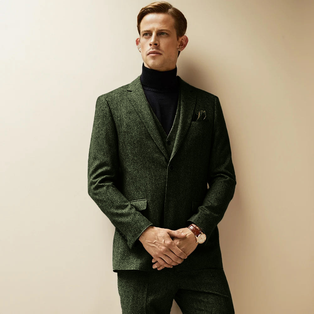 Men's Vintage 3 Pieces Tweed Notch Lapel Suit