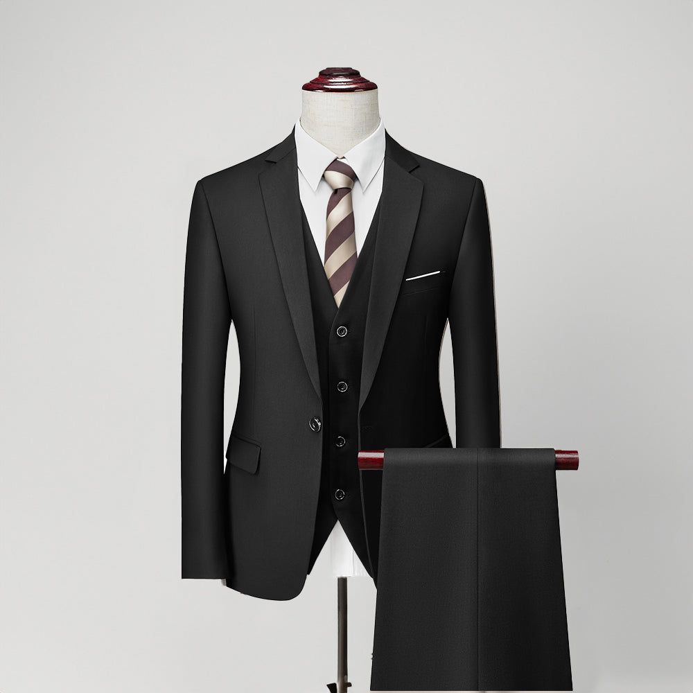 Formal 3 Piece Men's Suit Slim Fit Solid Peak Lapel Suit