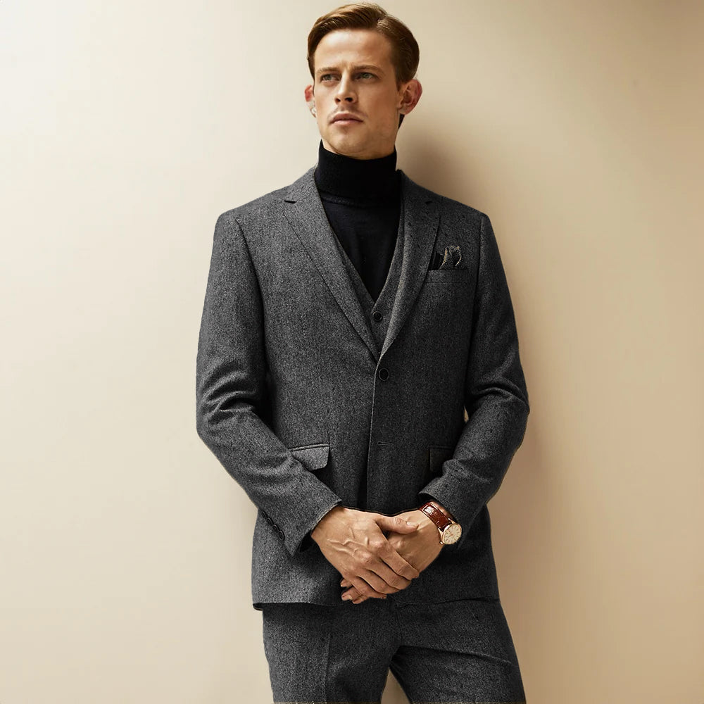 Men's Vintage 3 Pieces Tweed Notch Lapel Suit