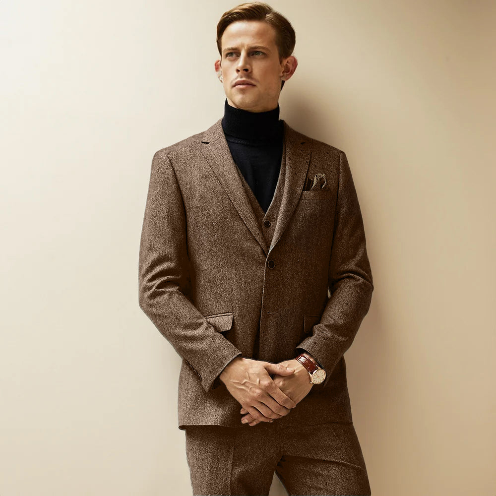 Men's Vintage 3 Pieces Tweed Notch Lapel Suit