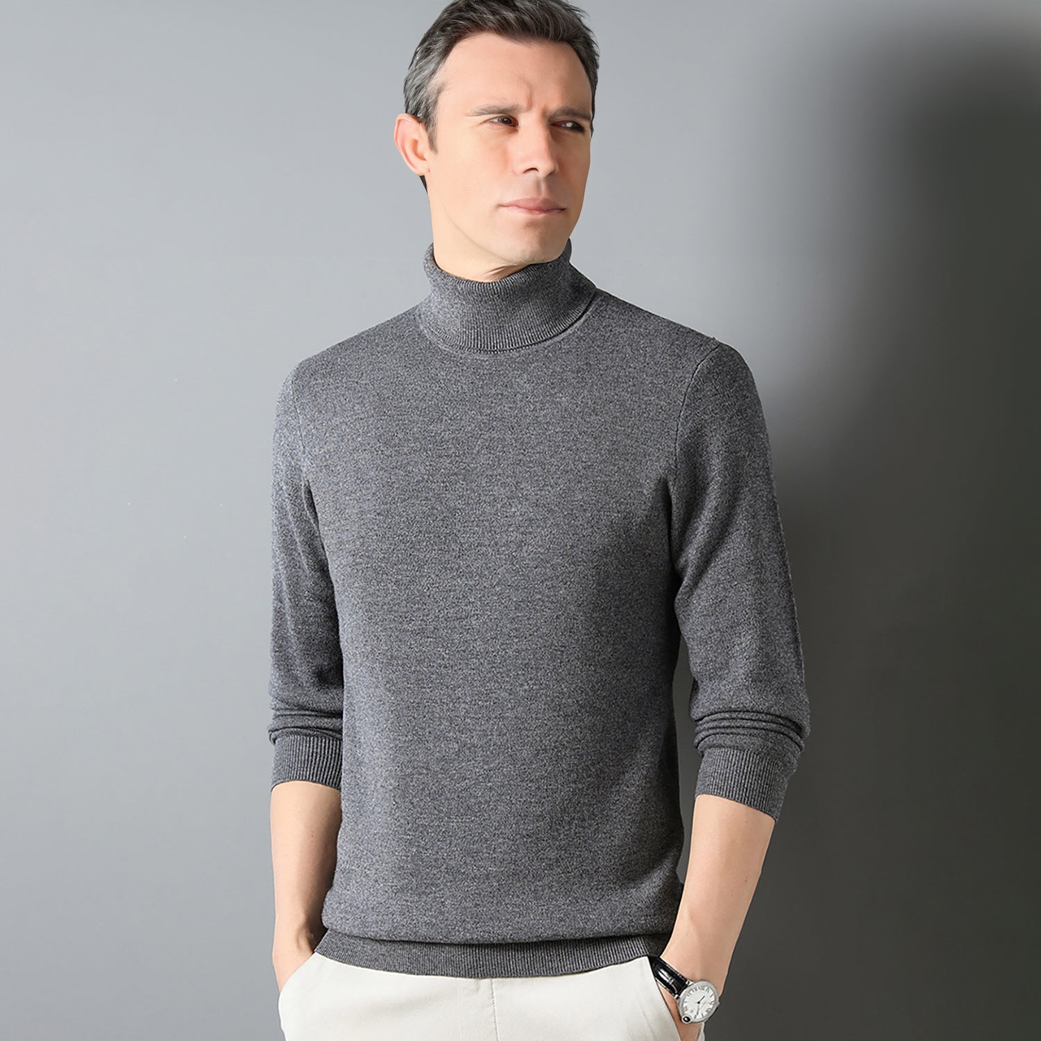 Men's Classic Wool Cashmere Soft Turtleneck Sweater