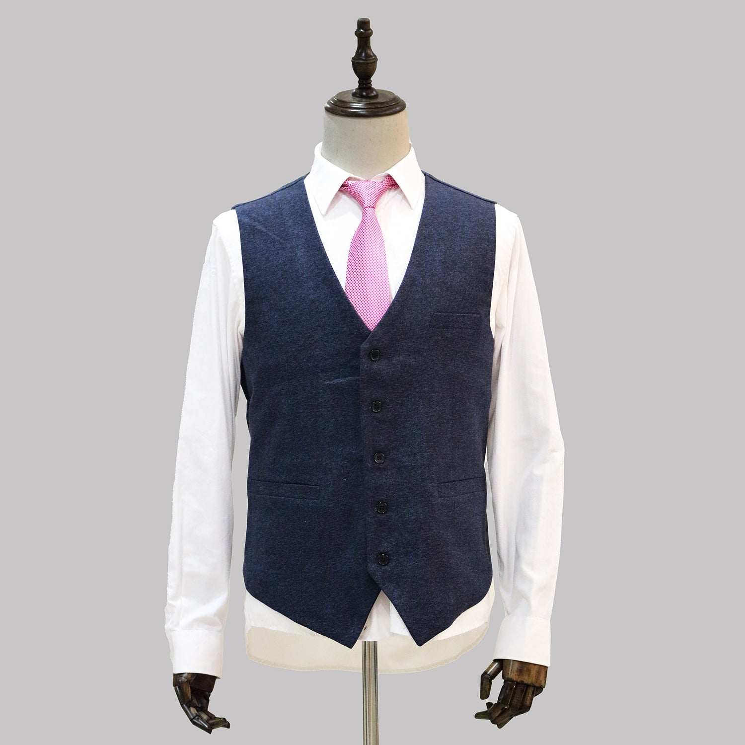 3 Piece Navy Blue Herringbone Tweed Notch Lapel Suit