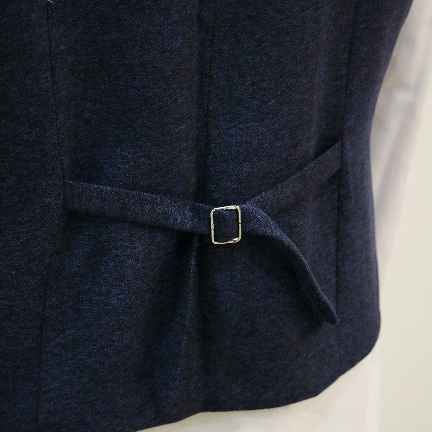 3 Piece Navy Blue Herringbone Tweed Notch Lapel Suit