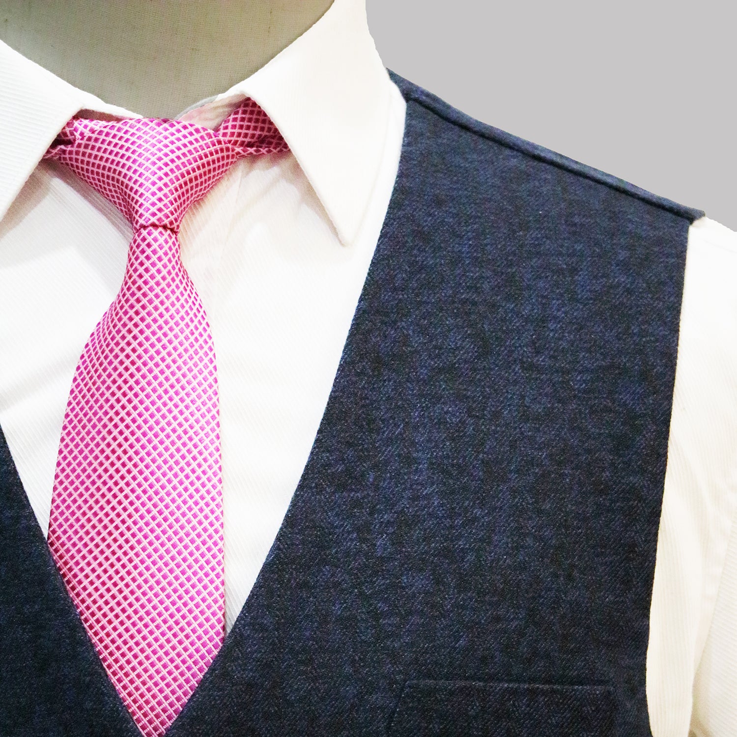 3 Piece Navy Blue Herringbone Tweed Notch Lapel Suit