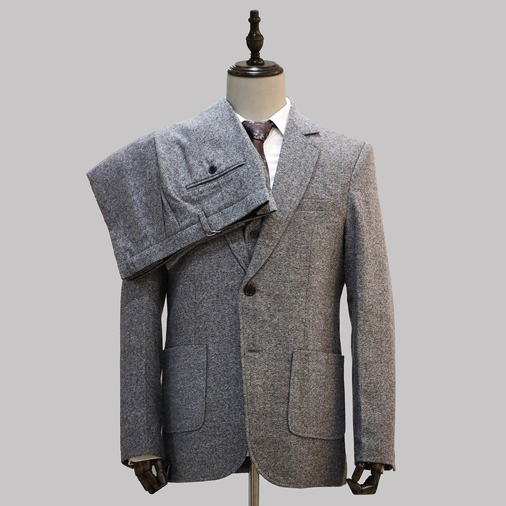 3 Pieces Retro Herringbone Tweed Suit