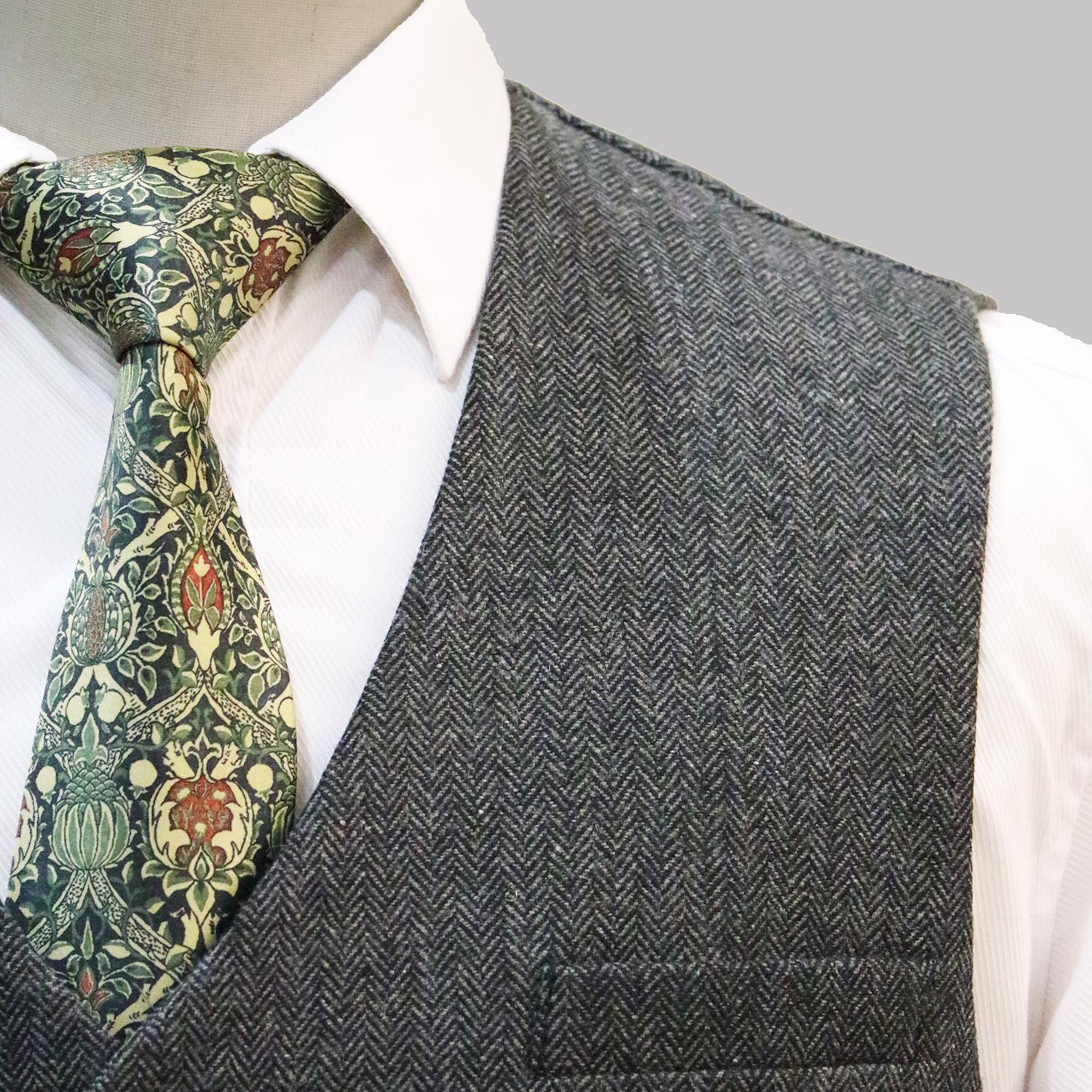 3 Piece Grey Retro Herringbone Tweed Notch Lapel Suit