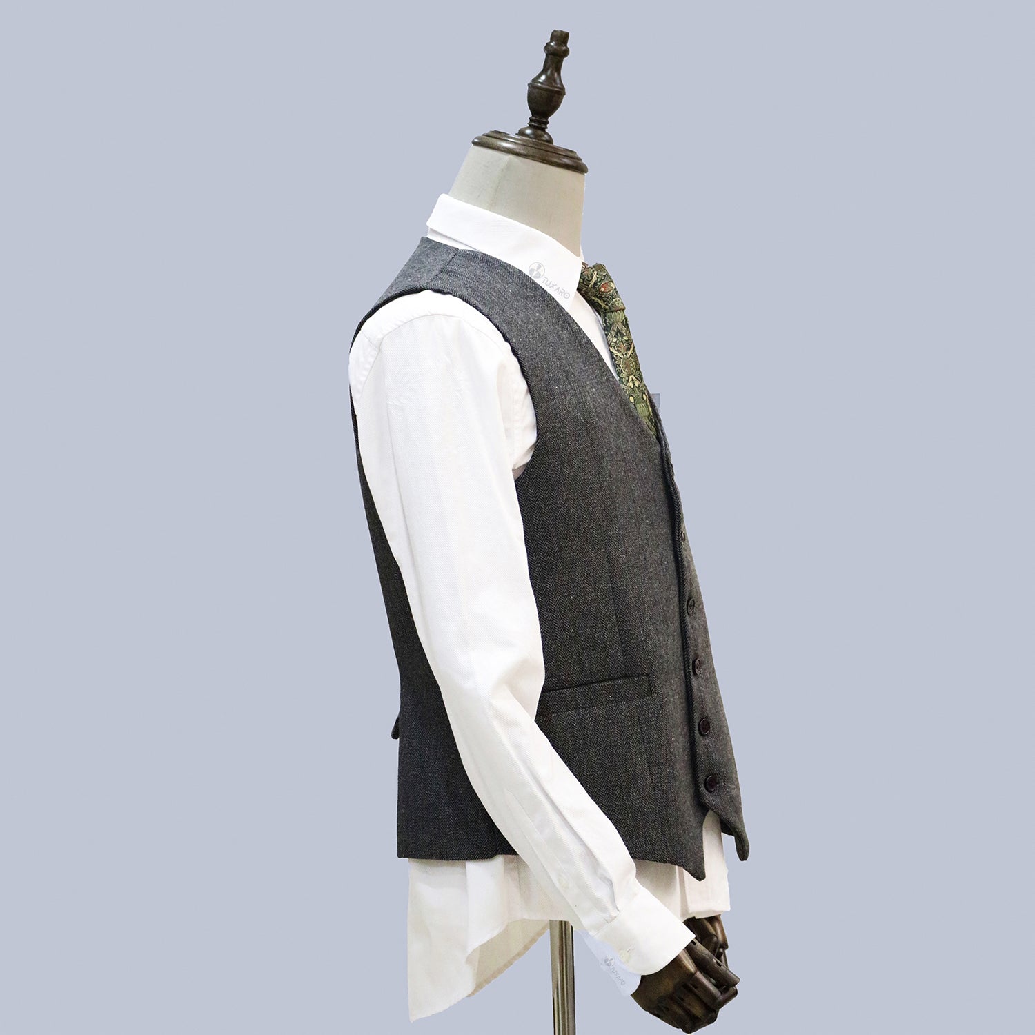 3 Piece Grey Retro Herringbone Tweed Notch Lapel Suit